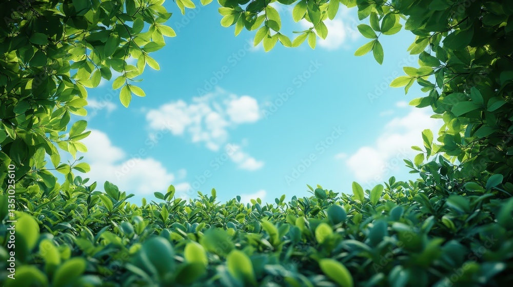 Obraz premium Green leaves framing a sunny sky