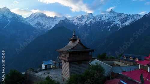 Wallpaper Mural Aerial drone shot featuring the rugged beauty of Kalpa and the towering Kinner Kailash range. Torontodigital.ca