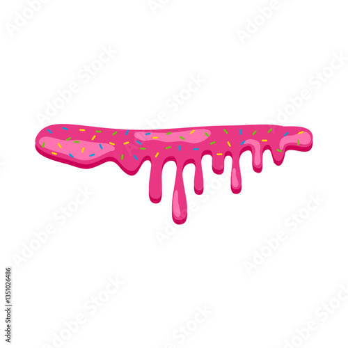 pink sweet melting icing with colorful sprinkles and pink donut vector illustration