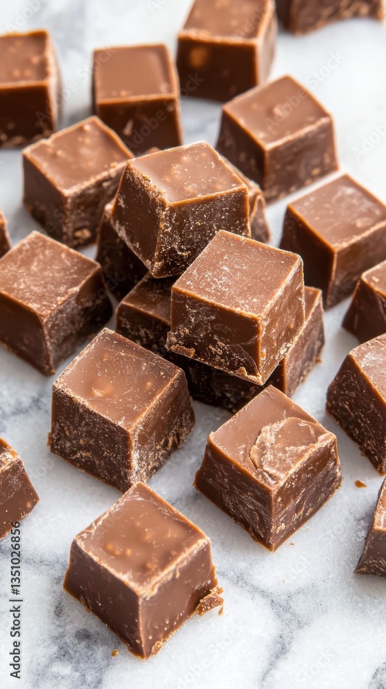 Delicious fudge truffle morsels on a marble table soft lighting food photography cozy kitchen setting Delicious fudge truffle morsels on a marble table soft lighting food photography cozy kitchen setting
