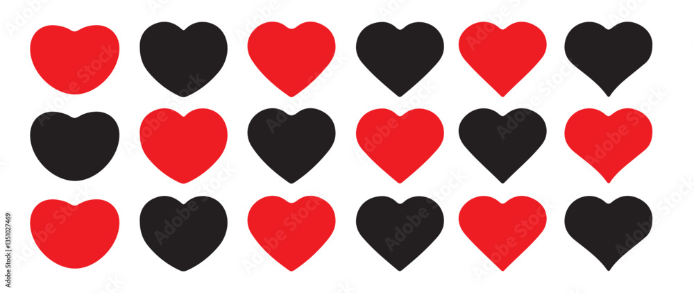 Heart vector icons. Red and black heart icons set. Heart icon. Different simple vector hearts and love. Vector Illustration Eps 10 Heart vector icons. Red and black heart icons set. Heart icon. Different simple vector hearts and love. Vector Illustration Eps 10