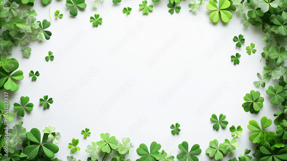st. patrick's day shamrocks and clovers on white background, copy space st. patrick's day shamrocks and clovers on white background, copy space