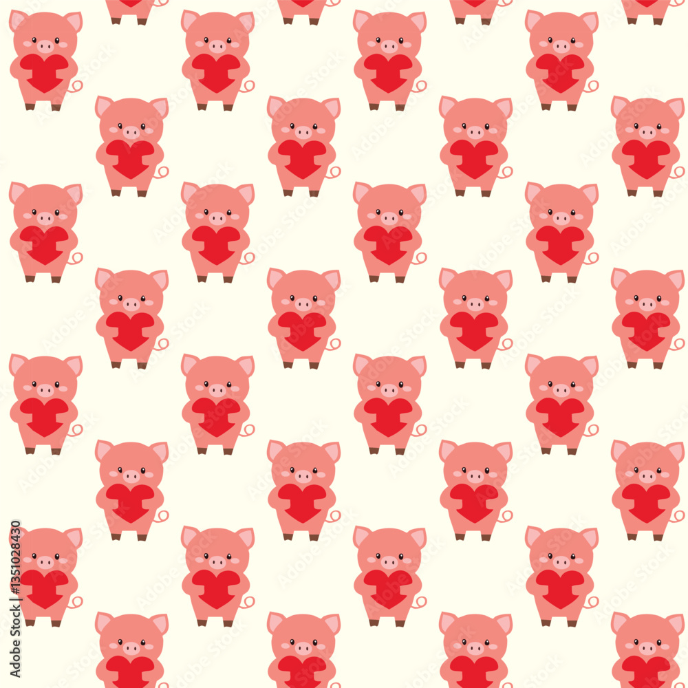 A pattern with a pig holding a heart illustration A pattern with a pig holding a heart illustration