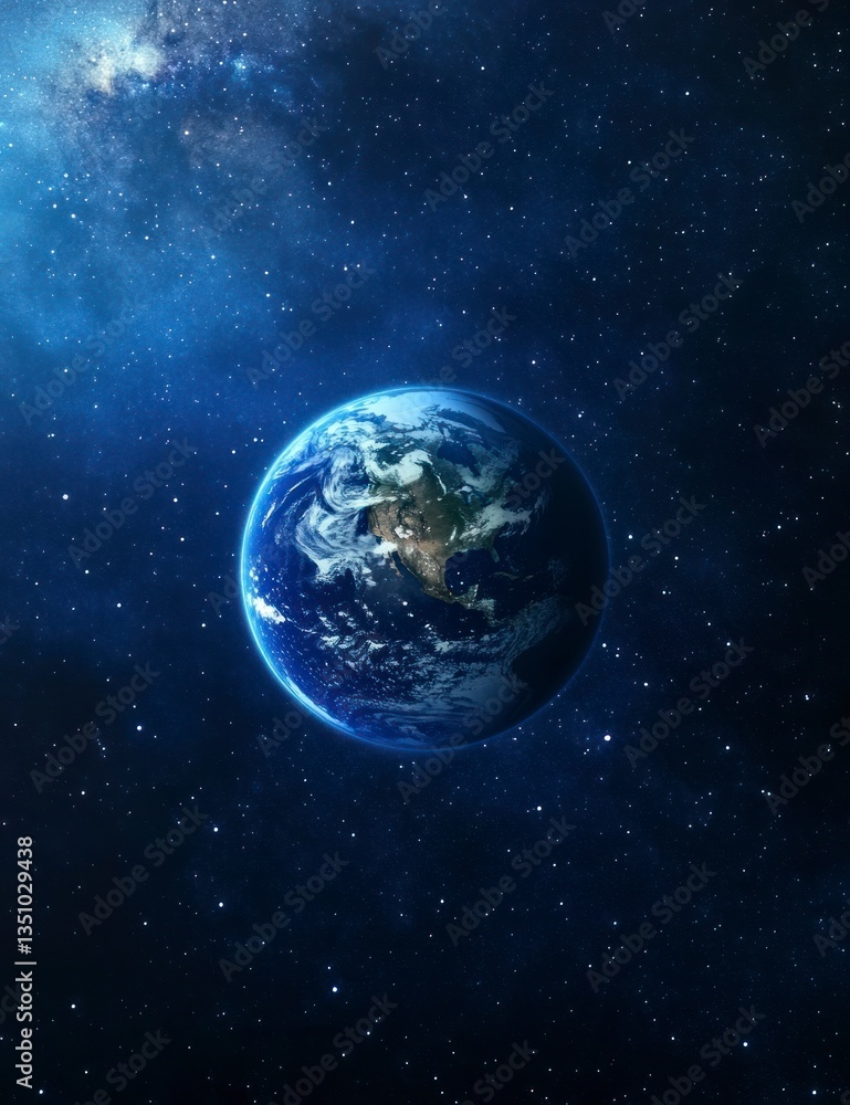 Earth From Space Globe View with Stars and Galaxy Background Earth From Space Globe View with Stars and Galaxy Background