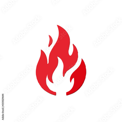 A red silhouette of fire on a plain white background. The design is minimalistic and bold, with sharp, well-defined edges and no internal details or textures.