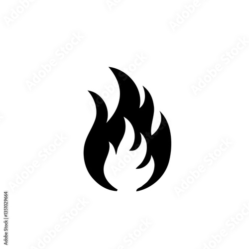 A black silhouette of fire on a plain white background. The design is minimalistic and bold, with sharp, well-defined edges and no internal details or textures.