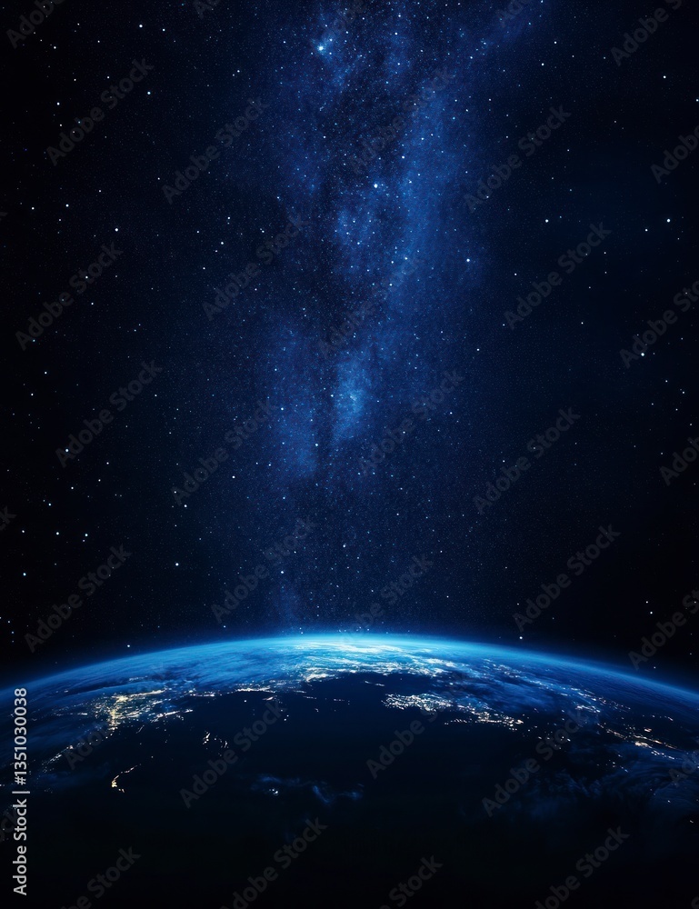 Obraz premium Earth and Milky Way Galaxy Concept Showing Light Over City Horizon