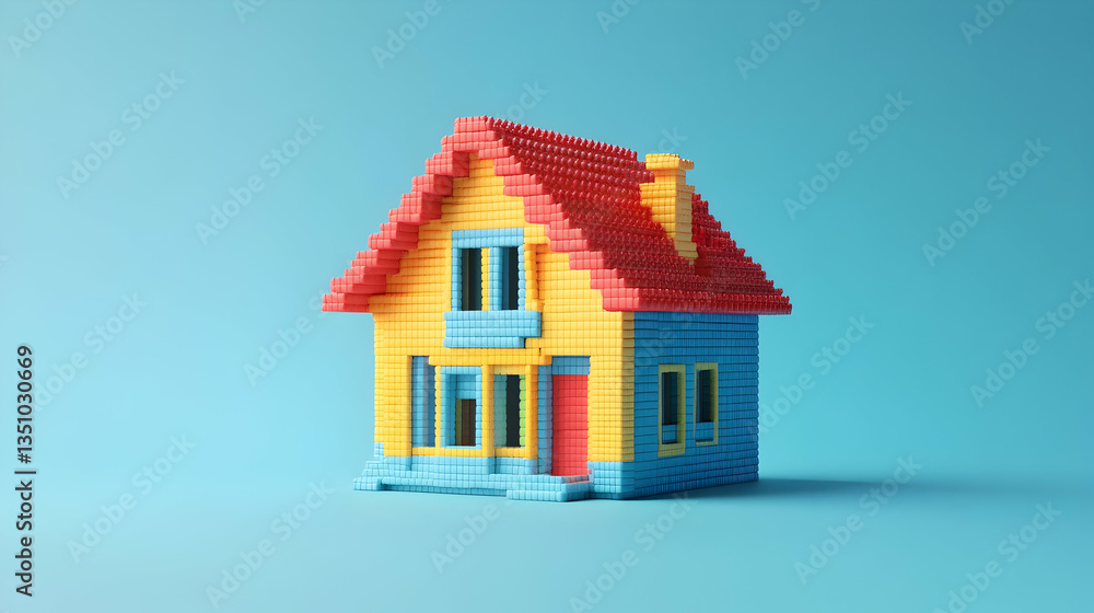 A Cheerful Toy House Built Of Colorful Blocks Representing Dreams Of Homeownership On A Bright Blue Background A Cheerful Toy House Built Of Colorful Blocks Representing Dreams Of Homeownership On A Bright Blue Background