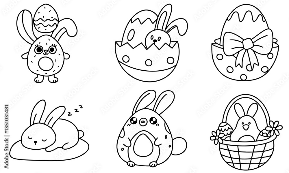 Naklejka premium easter Avocado Bunny with Egg Pit,Cute Easter themed illustrations featuring bunnies and decorated eggs evoke joy