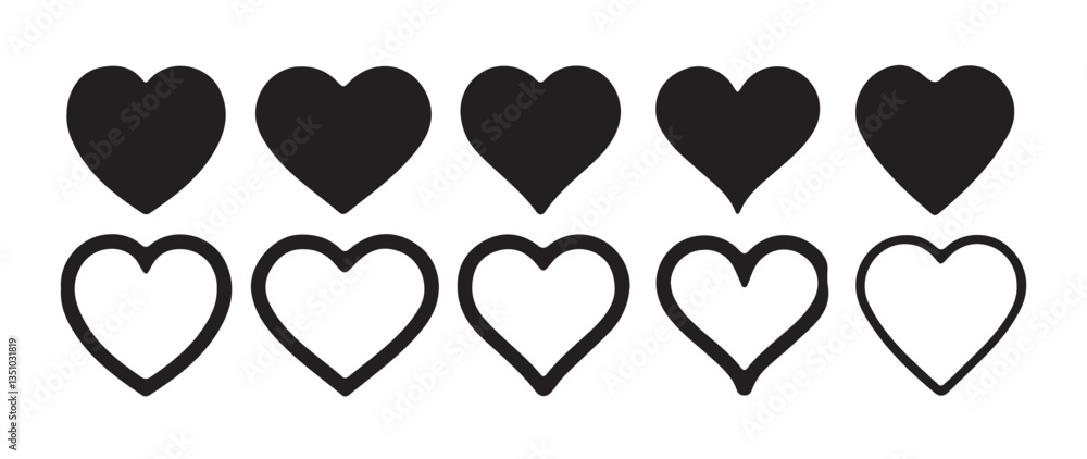 Heart vector icons. Set of love symbols isolated. Black heart. Various simple vector heart. Love icon. Vector Illustration Eps 10 Heart vector icons. Set of love symbols isolated. Black heart. Various simple vector heart. Love icon. Vector Illustration Eps 10