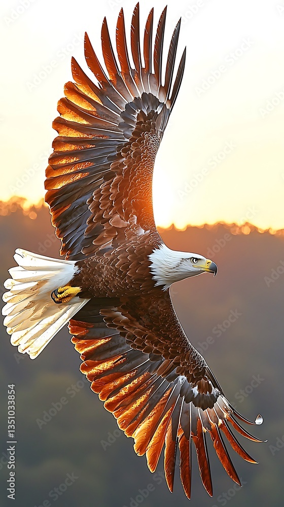 Fototapeta premium Majestic Eagle in Flight at Sunset