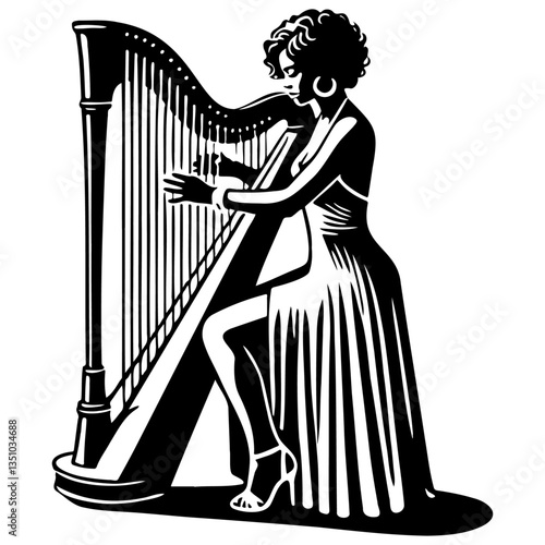 Female Harpist Illustration