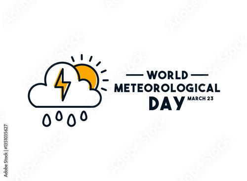 World Meteorological Day. March 23. White background. Flat design vector. Meteorological icon. Banner, card, background.
