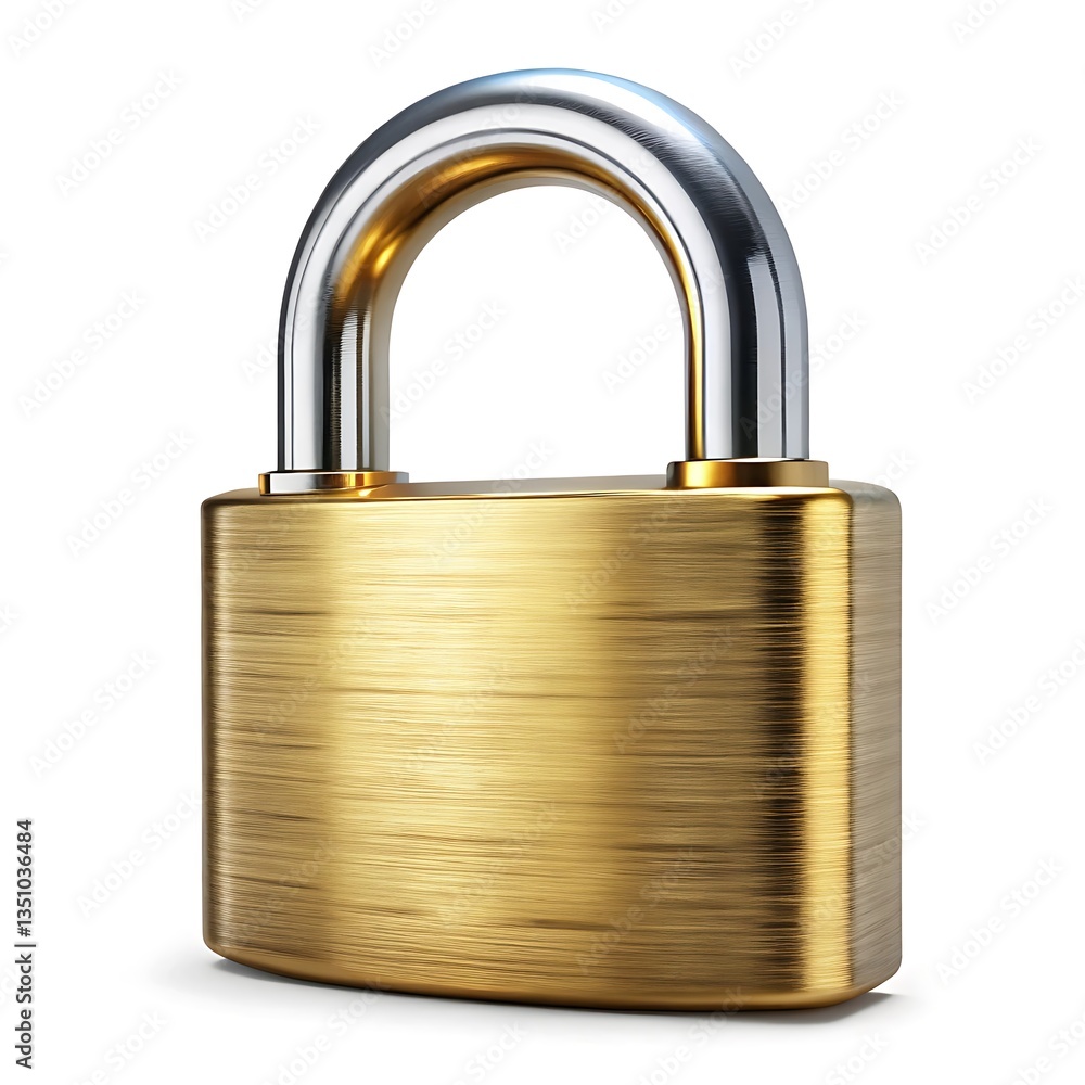 A shiny brass padlock with a steel shackle, highly detailed and realistic security lock A shiny brass padlock with a steel shackle, highly detailed and realistic security lock