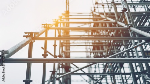 Construction Scaffolding Metal Framework Industrial Structure Building Site Close up View