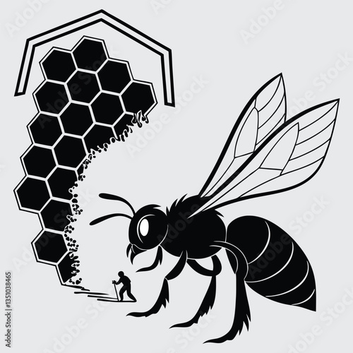 A bee protecting its hive from an intruder image silhouette design vector art and illustration