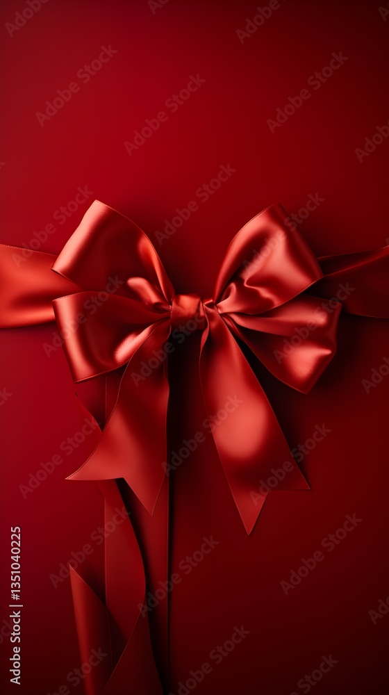 Elegant Red Satin Ribbon Bow on Deep Crimson Background Festive Holiday Gift Wrap Design Elegant Red Satin Ribbon Bow on Deep Crimson Background Festive Holiday Gift Wrap Design