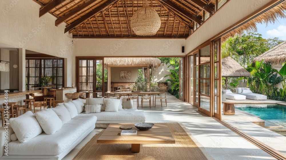 Bright open living space features a pool and outdoor dining Bright open living space features a pool and outdoor dining