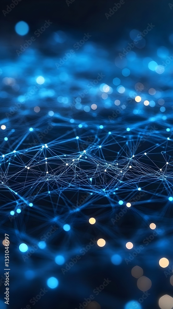 Abstract Blue Network Connection Digital Data Flow Technology Background Illuminated Nodes and Abstract Blue Network Connection Digital Data Flow Technology Background Illuminated Nodes and