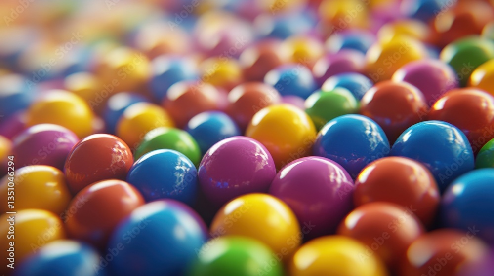 Many colorful gumballs are packed close together in a full frame shot. Use it to illustrate fun, variety, or childhood memories.