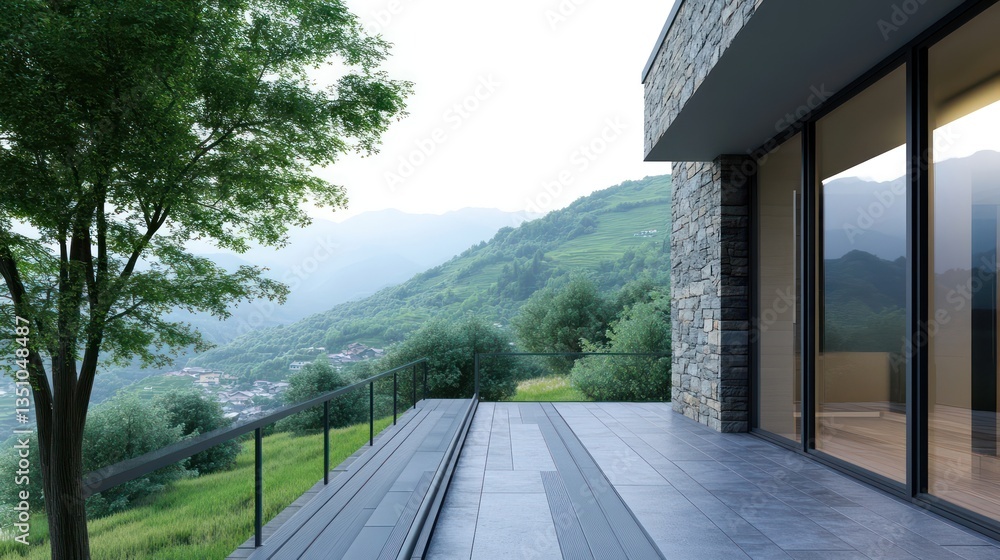 Fototapeta premium Mountain view modern home balcony