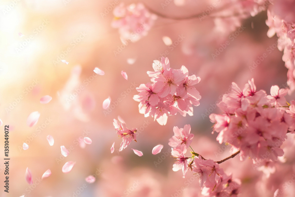 Soft pink petals drifting in the breeze with a serene spring atmosphere Soft pink petals drifting in the breeze with a serene spring atmosphere