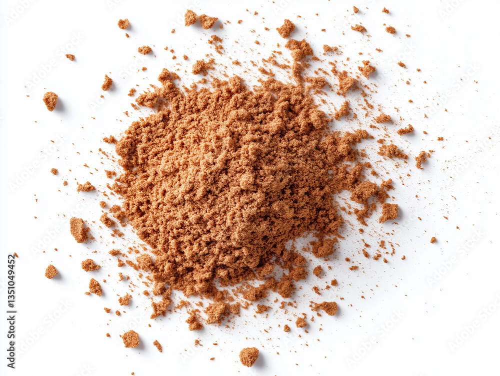 Minimalist image of finely ground nutmeg highlighting intricate details. Minimalist image of finely ground nutmeg highlighting intricate details.