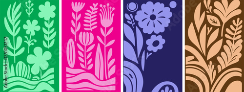 Floral botanic Pattern Backgrounds for Modern Art Prints Posters and Placards.