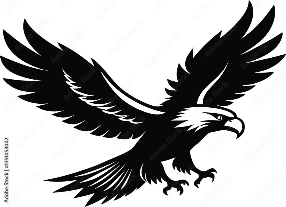 A Bald Eagle black Silhouette Vector isolated on a white background A Bald Eagle black Silhouette Vector isolated on a white background
