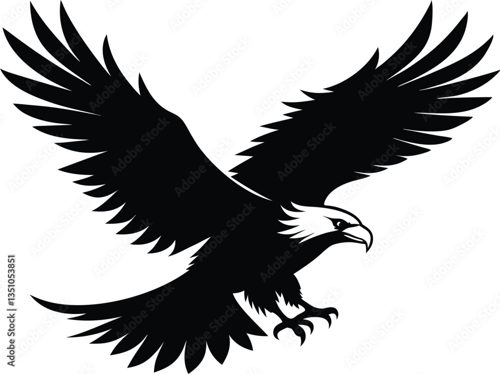 A Bald Eagle black Silhouette Vector isolated on a white background A Bald Eagle black Silhouette Vector isolated on a white background