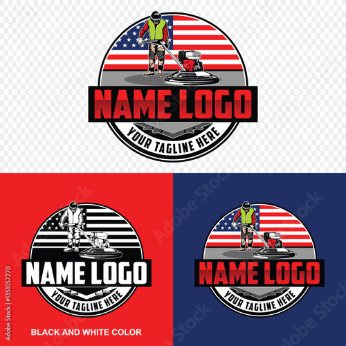 Construction concrete Power trowel logo design. Concrete and slab logo design. Concrete curb and paving mascot logo vector