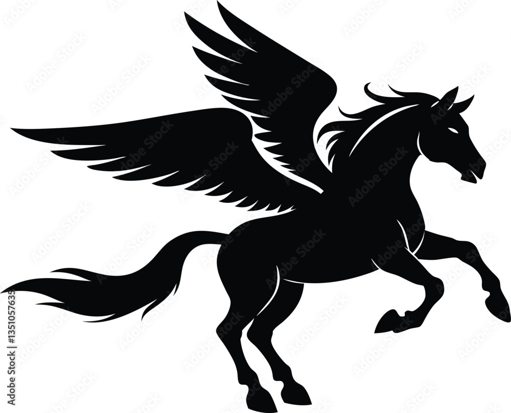 flying pegasus vector silhouette, winged horse icon flying pegasus vector silhouette, winged horse icon