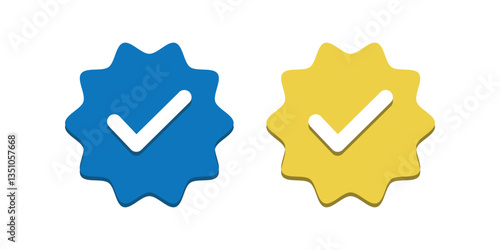 Verified blue and gold social media label tick.  The star's X verification check mark. Approved account sticker