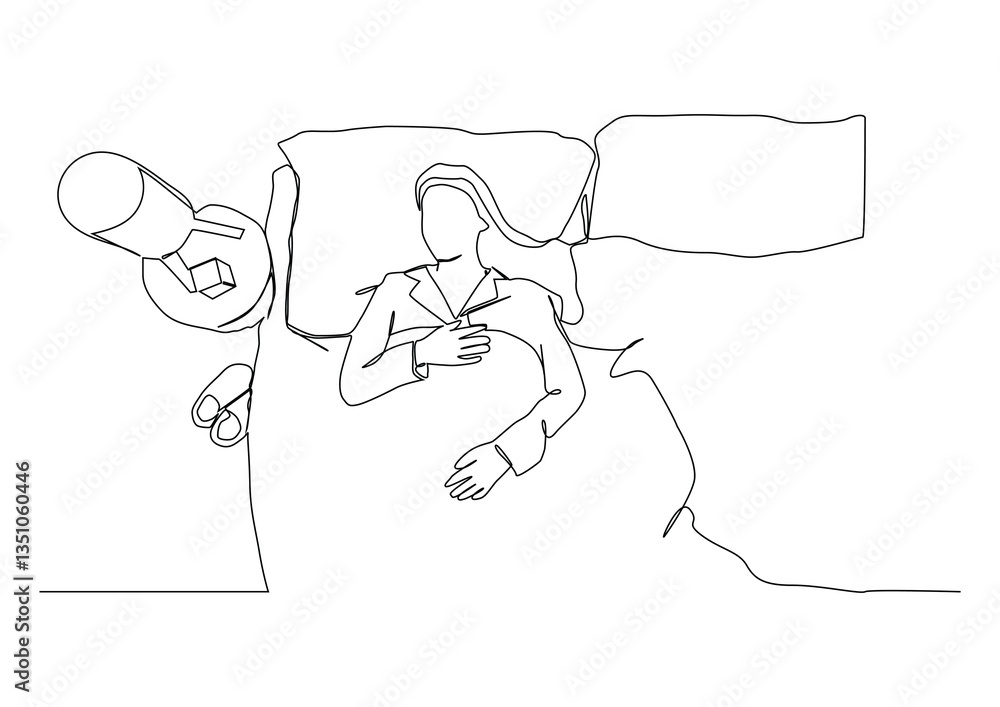 Fototapeta premium woman sleeping on pillow - continuous single line drawing.
