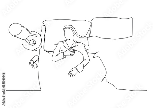  woman sleeping on pillow - continuous single line drawing.