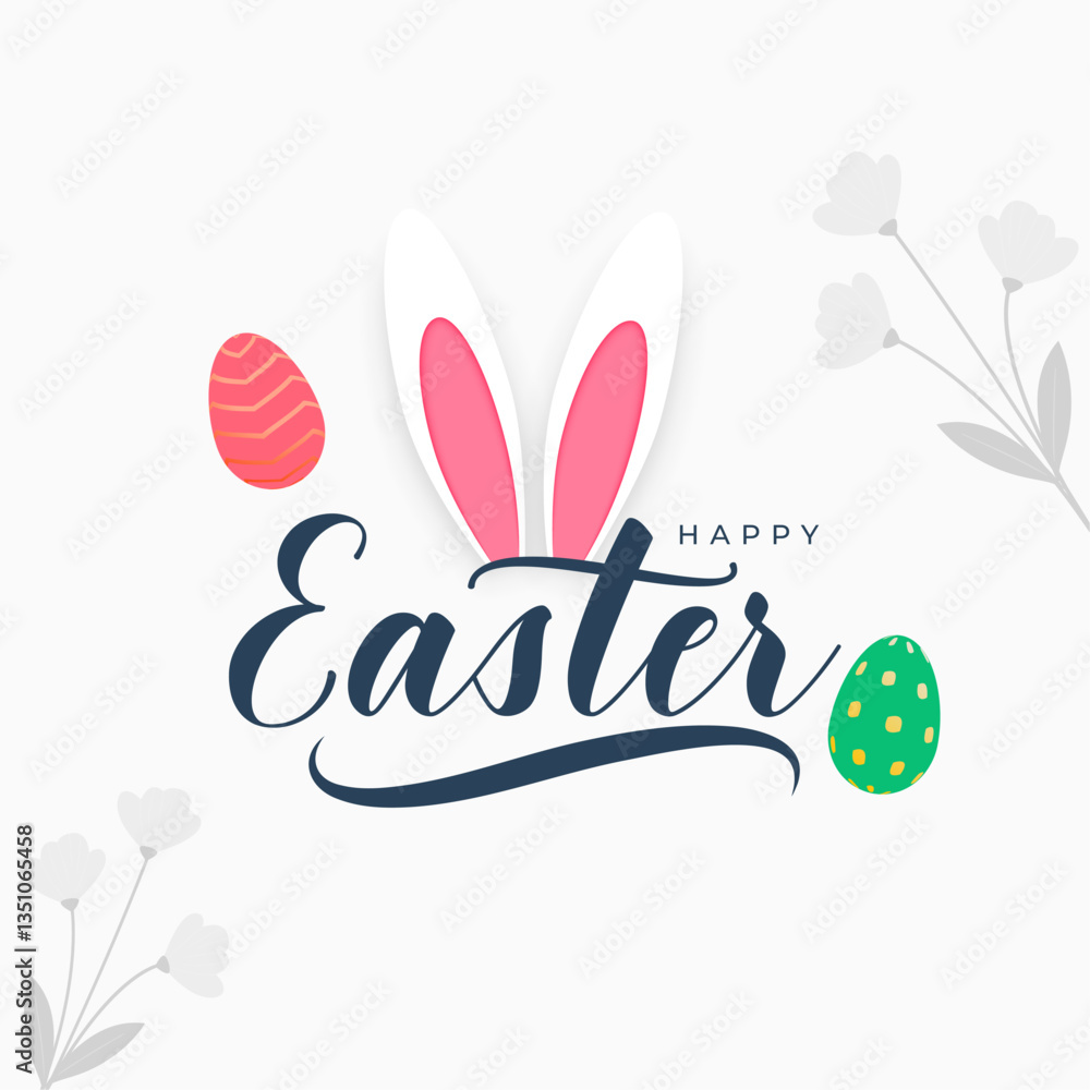 Fototapeta premium happy easter festive card with bunny ear and eggs