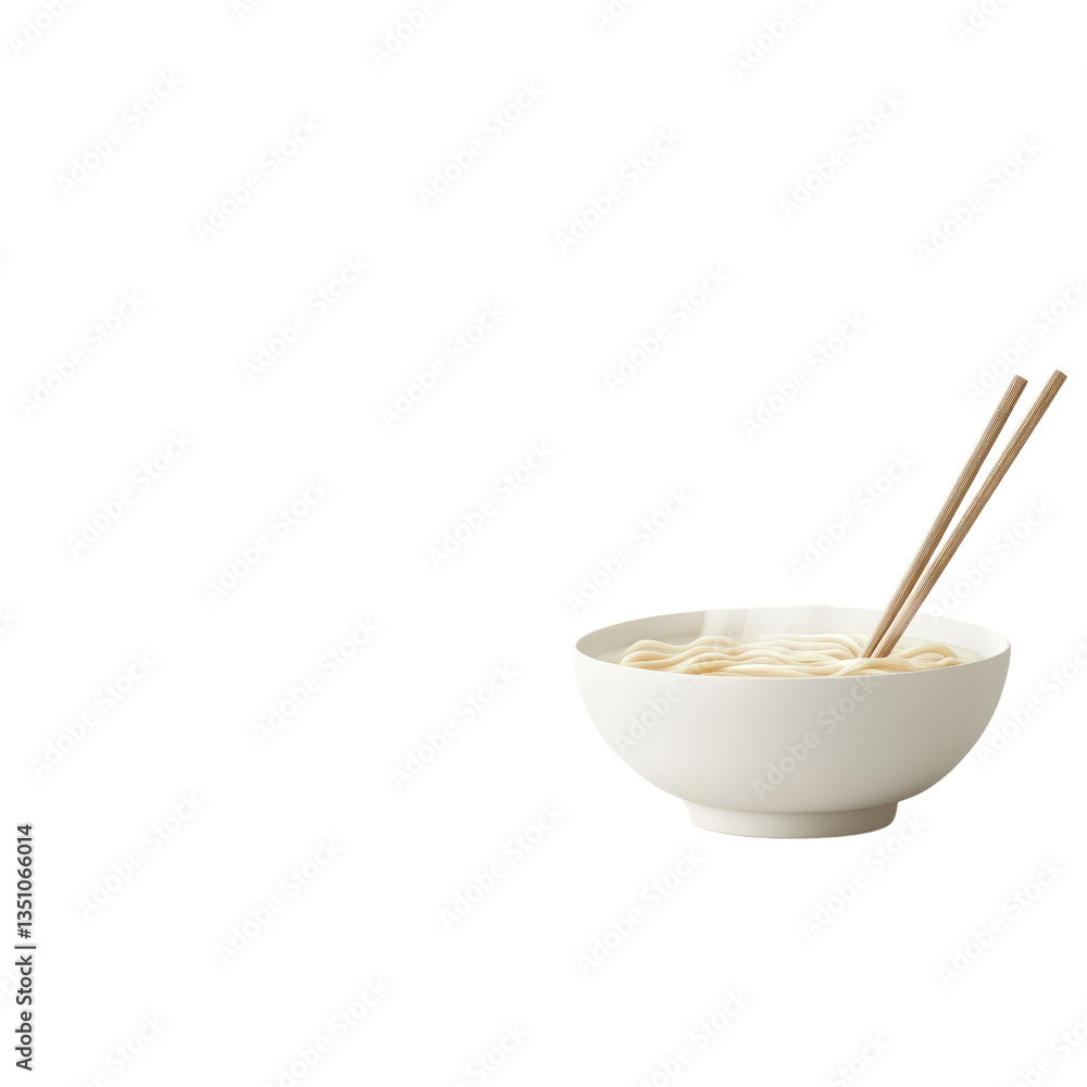 white bowl filled with plain noodles chopsticks resting on the bowl minimalist presentation transparent background perfect for cuisine branding projects white bowl filled with plain noodles chopsticks resting on the bowl minimalist presentation transparent background perfect for cuisine branding projects