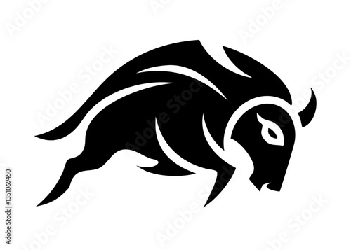 Silhouette of a Buffalo with "Buffalo" Text Overlay , A bold, black silhouette of a buffalo, with the word "Buffalo" stylized and overlaid on the image.