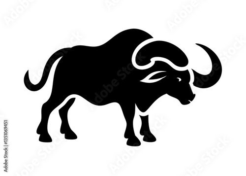 Silhouette of a Buffalo with "Buffalo" Text Overlay , A bold, black silhouette of a buffalo, with the word "Buffalo" stylized and overlaid on the image.