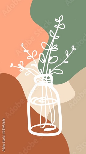 Minimalist Vase with Abstract Shapes - Earth Tone Art