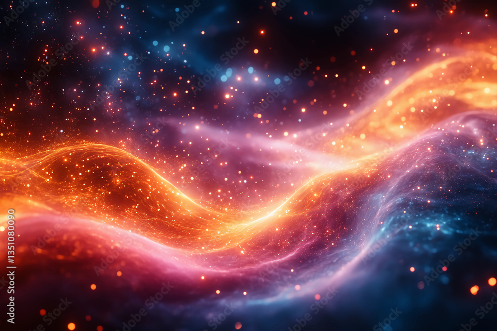Fototapeta premium Bright Flowing Energy Lines in Various Colors Forming Intricate Glowing Patterns on a Dark Cosmic Backdrop, Representing Different Classes and Unifying in a Cosmic Whole