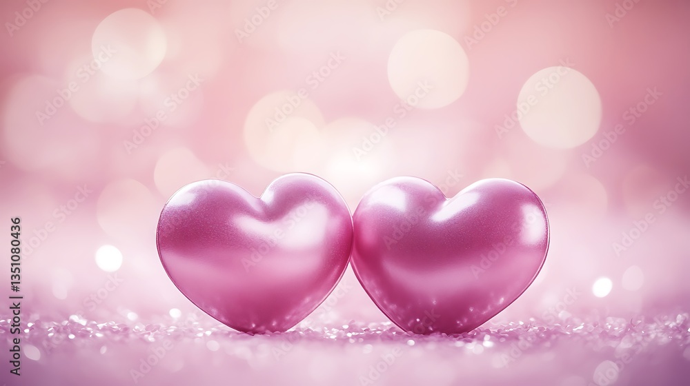 Two Pink Hearts with Romantic Background. Two Pink Hearts with Romantic Background.