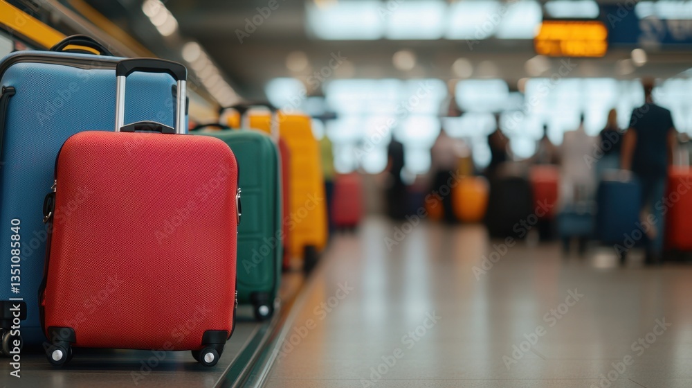 Luggage carousel in airport terminal Concept, Crowded Airport Baggage Claim Area with Travelers Waiting for Luggage at a Busy Terminal Luggage carousel in airport terminal Concept, Crowded Airport Baggage Claim Area with Travelers Waiting for Luggage at a Busy Terminal