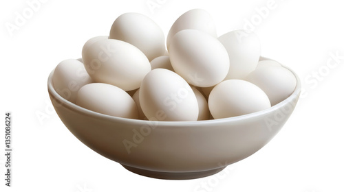 White Ceramic Bowl Filled with White Eggs Isolated on a Clean White Background