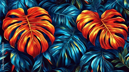 Wallpaper Mural Tropical leaves with vibrant colors, and pattern. Torontodigital.ca