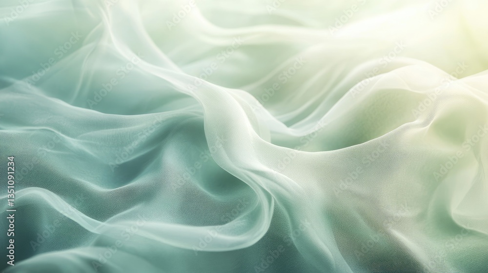 Obraz premium Light teal sheer fabric draped, soft lighting, abstract texture