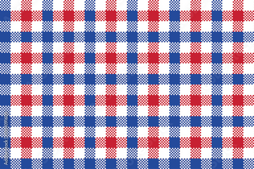 Sky blue and red and white checkered seamless pattern
