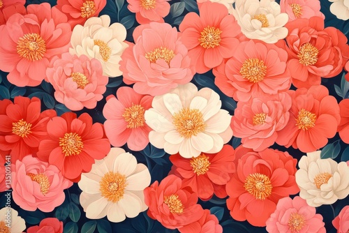 Wallpaper Mural Gorgeous backdrop of vibrant, painted pink, red, and white peony blossoms. Use for elegant spring designs, or a floral, feminine blog or social media. Torontodigital.ca