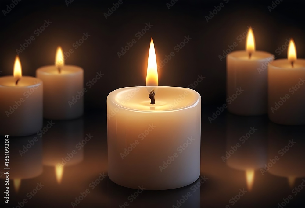 Lit candle is in the middle of a row of candles Lit candle is in the middle of a row of candles