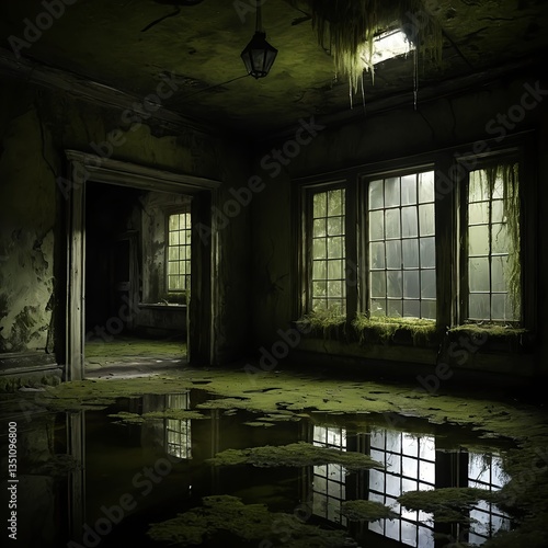 Abandoned Room Overgrown with Moss